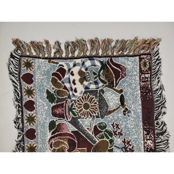 Vintage Tapestry Throw Rug Runner Teddy Bears And Potting Shed 32"x18" Cottage - Picture 2 of 5